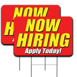 2 Pack Now Hiring Yard Sign 16" x 24" - Double-Sided Print, with Metal Stakes Made in The USA 841098187408