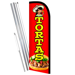 TORTAS Premium Windless Feather Flag Bundle (11.5' Tall Flag, 15' Tall Flagpole, Ground Mount Stake) 841098106706