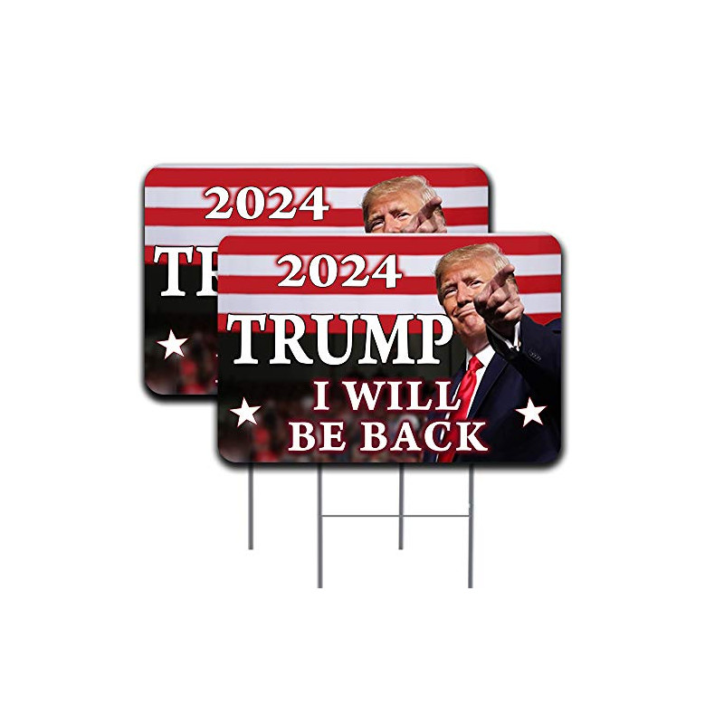 TRUMP 2024 I Will Be Back 2 Pack Yard Signs 16" x 24" - Double-Sided Print, with Metal Stakes Made in the USA 841098109714