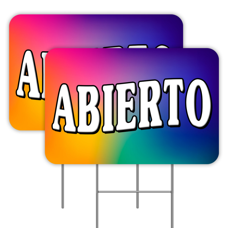 2 Pack Abierto Yard Signs 16" x 24" - Double-Sided Print, with Metal Stakes 841098110222