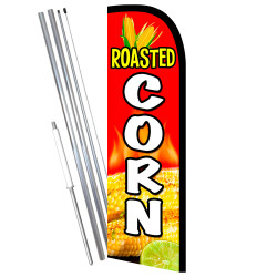 Roasted Corn Premium Windless Feather Flag Bundle (11.5' Tall Flag, 15' Tall Flagpole, Ground Mount Stake) 841098141318