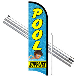 POOL SUPPLIES (Blue) Flutter Feather Banner Flag Kit (Flag, Pole, & Ground Mt)