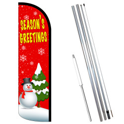 Vista Flags Season's Greetings Premium Windless Feather Flag Bundle (11.5' Tall Flag, 15' Tall Flagpole, Ground Mount Stake)