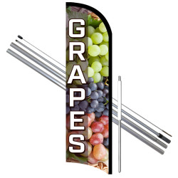 Vista Flags Grapes Premium Windless Feather Flag Bundle (11.5' Tall Flag, 15' Tall Flagpole, Ground Mount Stake)