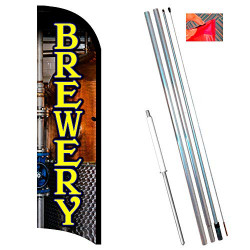 Vista Flags Brewery Premium Windless Feather Flag Bundle (11.5' Tall Flag, 15' Tall Flagpole, Ground Mount Stake)