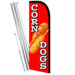 Corn Dogs Premium Windless Feather Flag Bundle (11.5' Tall Flag, 15' Tall Flagpole, Ground Mount Stake) Printed in the USA 84109