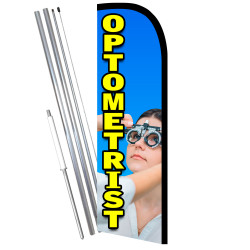 Optometrist Premium Windless Feather Flag Bundle (11.5' Tall Flag, 15' Tall Flagpole, Ground Mount Stake) Printed in the USA 841