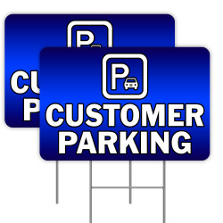 2 Pack Customer Parking Yard Sign 16" x 24" - Double-Sided Print, with Metal Stakes 841098109561