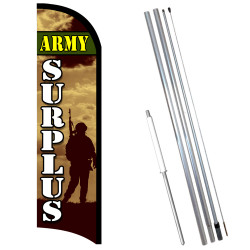 Vista Flags Army Surplus Premium Windless Feather Flag Bundle (11.5' Tall Flag, 15' Tall Flagpole, Ground Mount Stake)