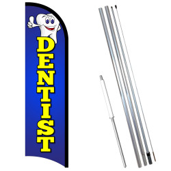 Vista Flags Dentist Premium Windless Feather Flag Bundle (11.5' Tall Flag, 15' Tall Flagpole, Ground Mount Stake)