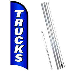 Vista Flags Trucks Premium Windless Feather Flag Bundle (11.5' Tall Flag, 15' Tall Flagpole, Ground Mount Stake)