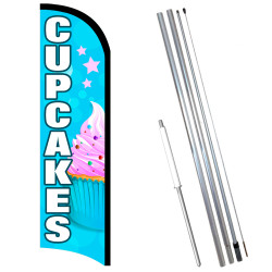 Vista Flags Cupcakes Premium Windless Feather Flag Bundle (11.5' Tall Flag, 15' Tall Flagpole, Ground Mount Stake)