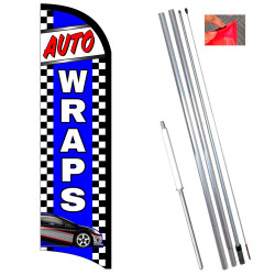 Vista Flags Auto Wraps Premium Windless Feather Flag Bundle (11.5' Tall Flag, 15' Tall Flagpole, Ground Mount Stake)