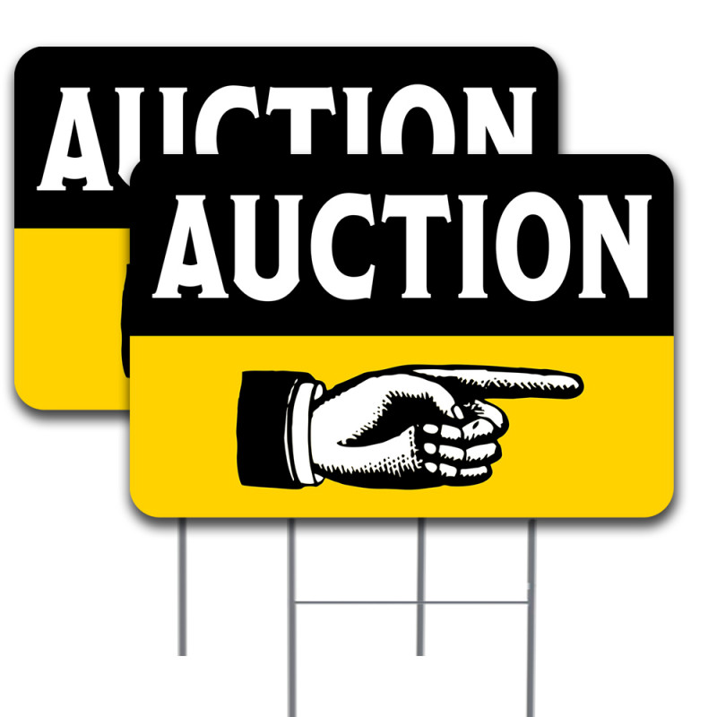 2 Pack Auction Yard Sign 16" x 24" - Double-Sided Print, with Metal Stakes 841098145118