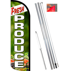 Vista Flags Fresh Produce Windless Feather Flag Bundle (11.5' Tall Flag, 15' Tall Flagpole, Ground Mount Stake) 841098163112