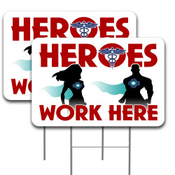 Vista Products 2 Pack Heroes Work Here Yard Sign 16" x 24" - Double-Sided Print, with Metal Stakes 841098169589