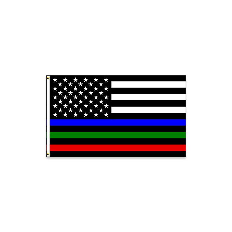 VF Display USA Flag Pattern (Black) with Thin Blue, Green, and Red Lines Premium 3x5 Polyester Flag (Made in The USA)