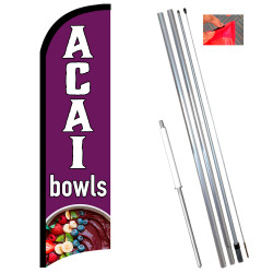 Vista Flags Acai Bowls Premium Windless Feather Flag Bundle (11.5' Tall Flag, 15' Tall Flagpole, Ground Mount Stake)