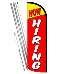 NOW HIRING Premium Windless Feather Flag Bundle (11.5' Tall Flag, 15' Tall Flagpole, Ground Mount Stake) 841098196745