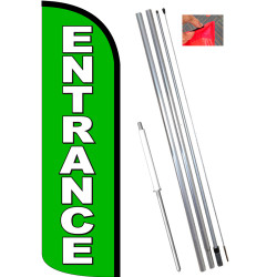 Entrance (Green) Windless Feather Banner Flag Kit (Flag, Pole, Ground Mt) 841098198152