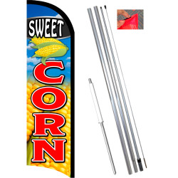 SWEET CORN Premium Windless Feather Flag Bundle (11.5' Tall Flag, 15' Tall Flagpole, Ground Mount Stake) Printed in the USA 8410