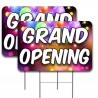 2 Pack Grand Opening Yard Sign 16" x 24" - Double-Sided Print, with Metal Stakes Made in The USA 841098199913