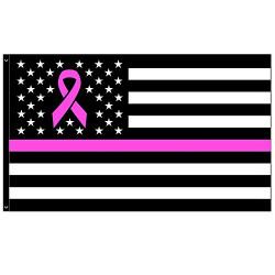 VF Display USA Flag Pattern (Black) with Pink Line and Pink Ribbon Breast Cancer Awareness Premium 3x5 Polyester Flag