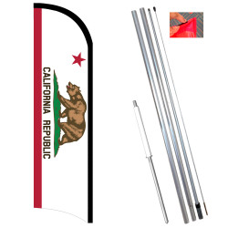 Vista Flags California State Flag Premium Windless Feather Flag Bundle (11.5' Tall Flag, 15' Tall Flagpole, Ground Mount Stake)