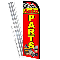 Auto Parts Premium Windless Feather Flag Bundle (11.5' Tall Flag, 15' Tall Flagpole, Ground Mount Stake) 841098106775