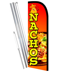 Nachos Premium Windless Feather Flag Bundle (11.5' Tall Flag, 15' Tall Flagpole, Ground Mount Stake) 841098106843