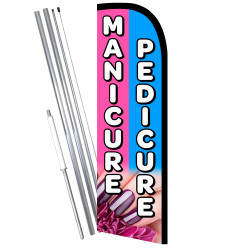 Manicure Pedicure Premium Windless Feather Flag Bundle (11.5' Tall Flag, 15' Tall Flagpole, Ground Mount Stake) Printed in the U