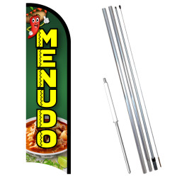 Vista Flags MENUDO Premium Windless Feather Flag Bundle (11.5' Tall Flag, 15' Tall Flagpole, Ground Mount Stake)