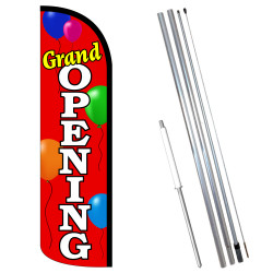 Vista Flags Grand Opening (Balloons) Premium Windless Feather Flag Bundle (11.5' Tall Flag, 15' Tall Flagpole, Ground Mount Stak