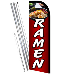 Vista Flags Ramen Premium Windless Feather Flag Bundle (11.5' Tall Flag, 15' Tall Flagpole, Ground Mount Stake)