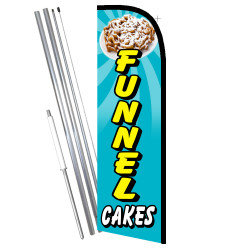 Funnel Cakes Premium Windless Feather Flag Bundle (11.5' Tall Flag, 15' Tall Flagpole, Ground Mount Stake)