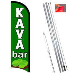 Vista Flags Kava Bar Premium Windless Feather Flag Bundle (11.5' Tall Flag, 15' Tall Flagpole, Ground Mount Stake)