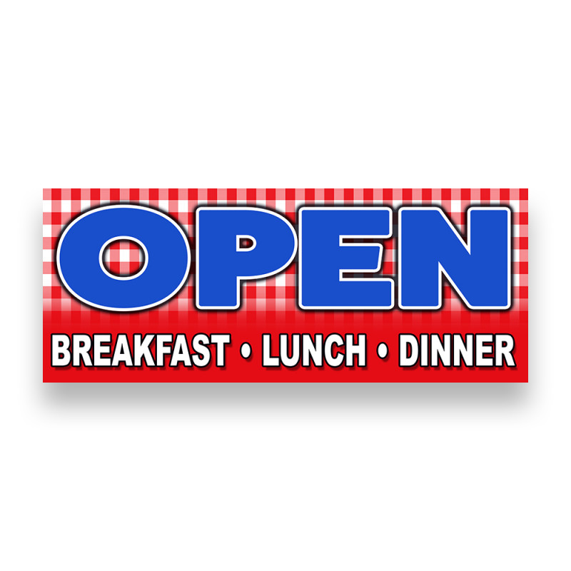 OPEN BREAKFAST LUNCH DINNER Vinyl Banner with Optional Sizes (Made in the USA)