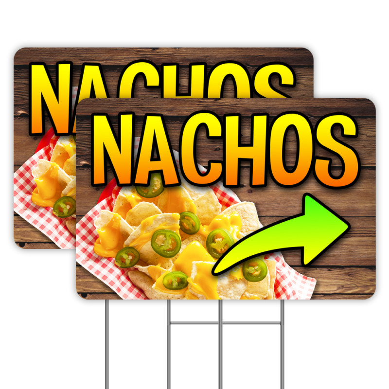 Nachos (Arrow) 2 Pack Yard Signs 16" x 24" - Double-Sided Print, with Metal Stakes 841098106539