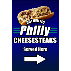 Philly Cheesesteaks Served Here (Arrow) Economy A-Frame Sign 2 Feet Wide by 3 Feet Tall (Made in The USA)