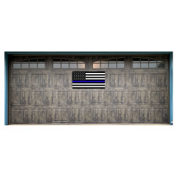 Thin Blue Line US Flag Police Support Vintage Wood Look 42" x 78" Magnetic Garage Banner For Steel Garage Doors