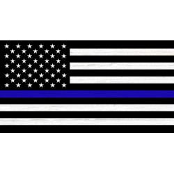 Thin Blue Line US Flag Police Support Vintage Wood Look 42" x 78" Magnetic Garage Banner For Steel Garage Doors