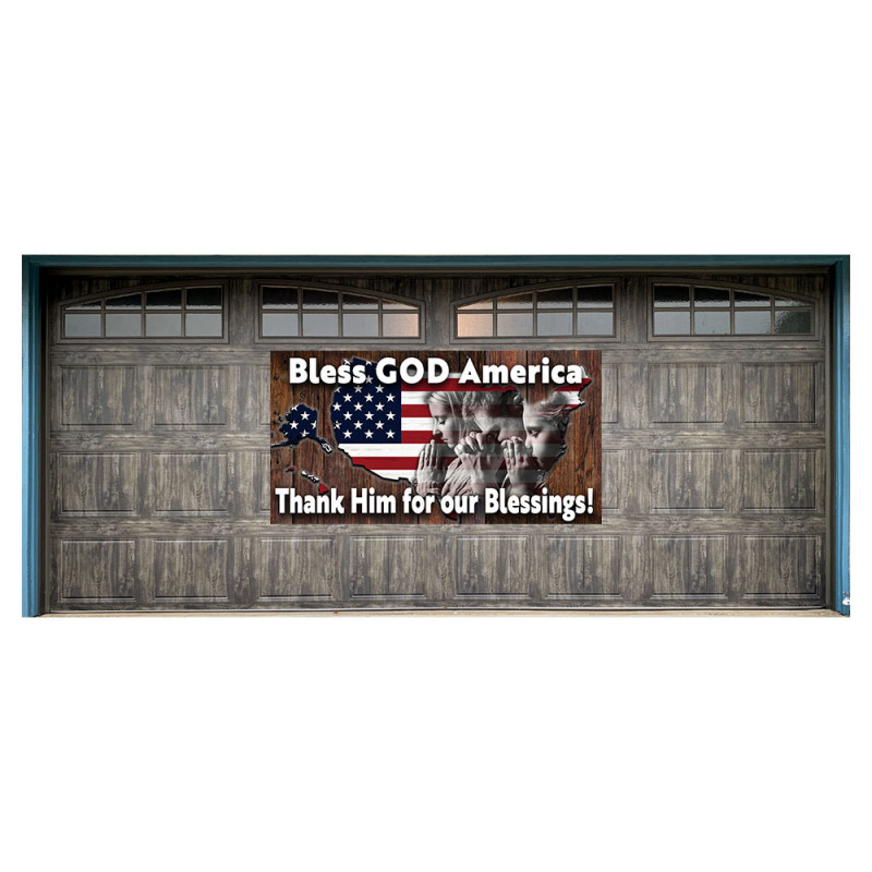 Bless God America US Flag Map  42" x 78" Magnetic Garage Banner For Steel Garage Doors