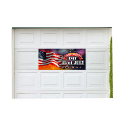 Happy 4th of July (Fireworks) 21" x 47" Magnetic Garage Banner For Steel Garage Doors