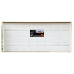 Thin Blue Red Line (Home of the Brave) Vintage Wood Look 21" x 40" Magnetic Garage Banner For Steel Garage Doors