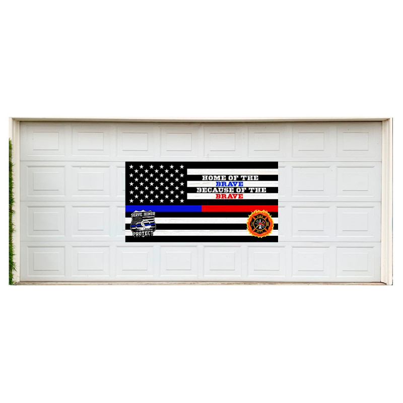 Thin Blue Red Line (Home of the Brave) 42" x 78" Magnetic Garage Banner For Steel Garage Doors