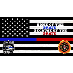 Thin Blue Red Line (Home of the Brave) 42" x 78" Magnetic Garage Banner For Steel Garage Doors