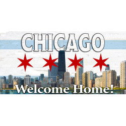 Chicago Skyline - Chiago City Flag - Welcome Home 21" x 42" Magnetic Garage Banner For Steel Garage Doors