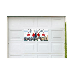 Chicago Skyline - Chiago City Flag - Welcome Home 21" x 42" Magnetic Garage Banner For Steel Garage Doors