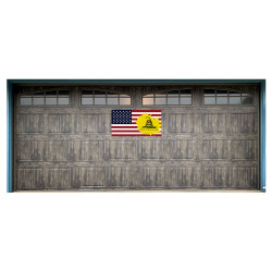 US Flag & Gadsden Flag Vintage Wood Look 21" x 40" Magnetic Garage Banner For Steel Garage Doors