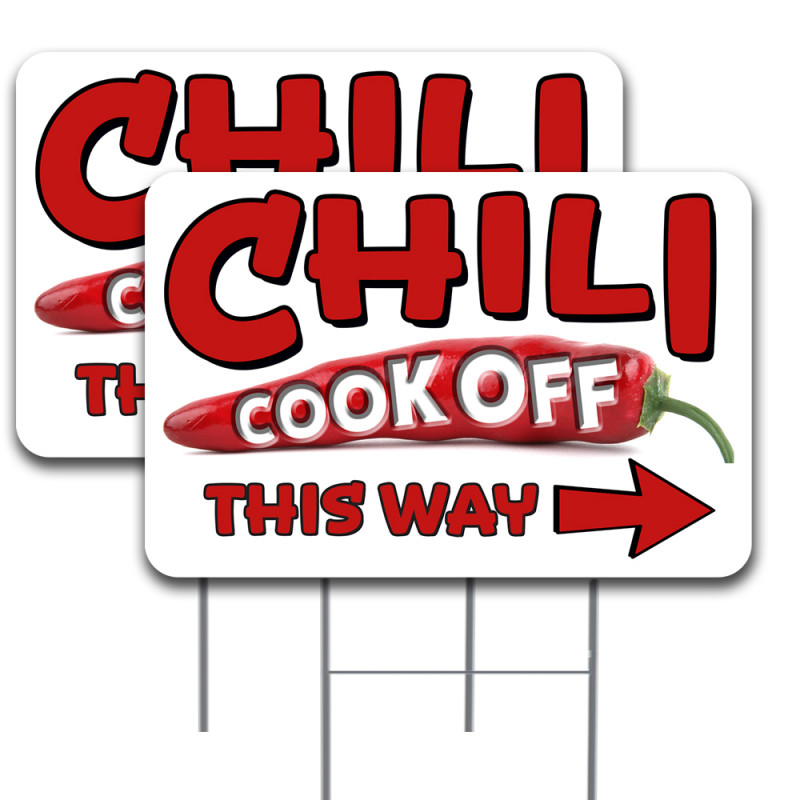 Chili Cook Off Arrow 2 Pack Double-Sided Yard Signs 16" x 24" with Metal Stakes (Made in Texas)